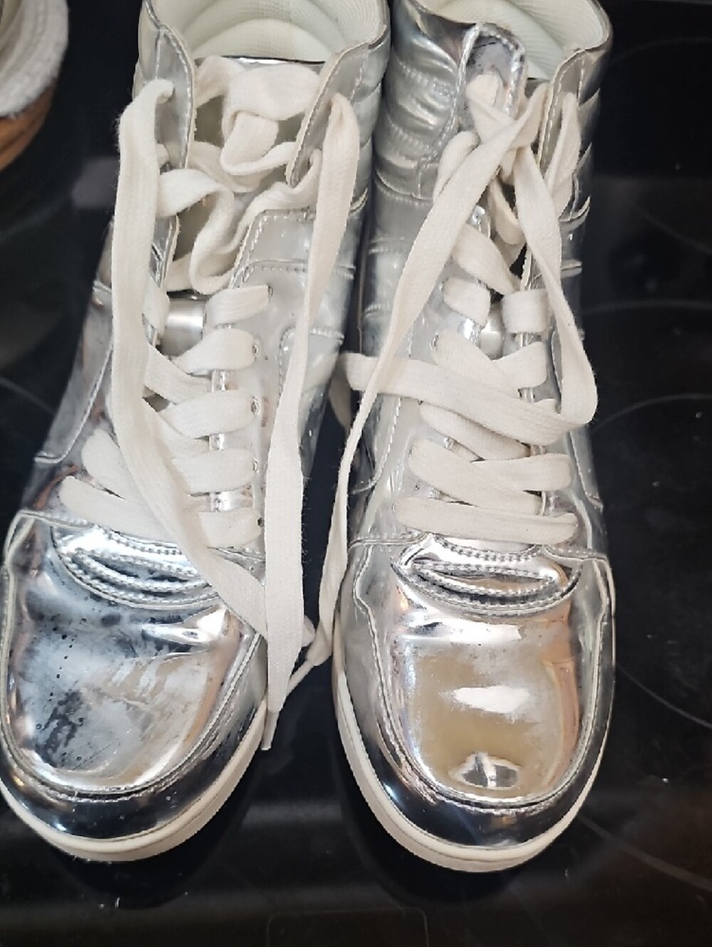 Justice Girls Metallic Silver High-Top Sneakers Size 6 - Picture 2 of 8